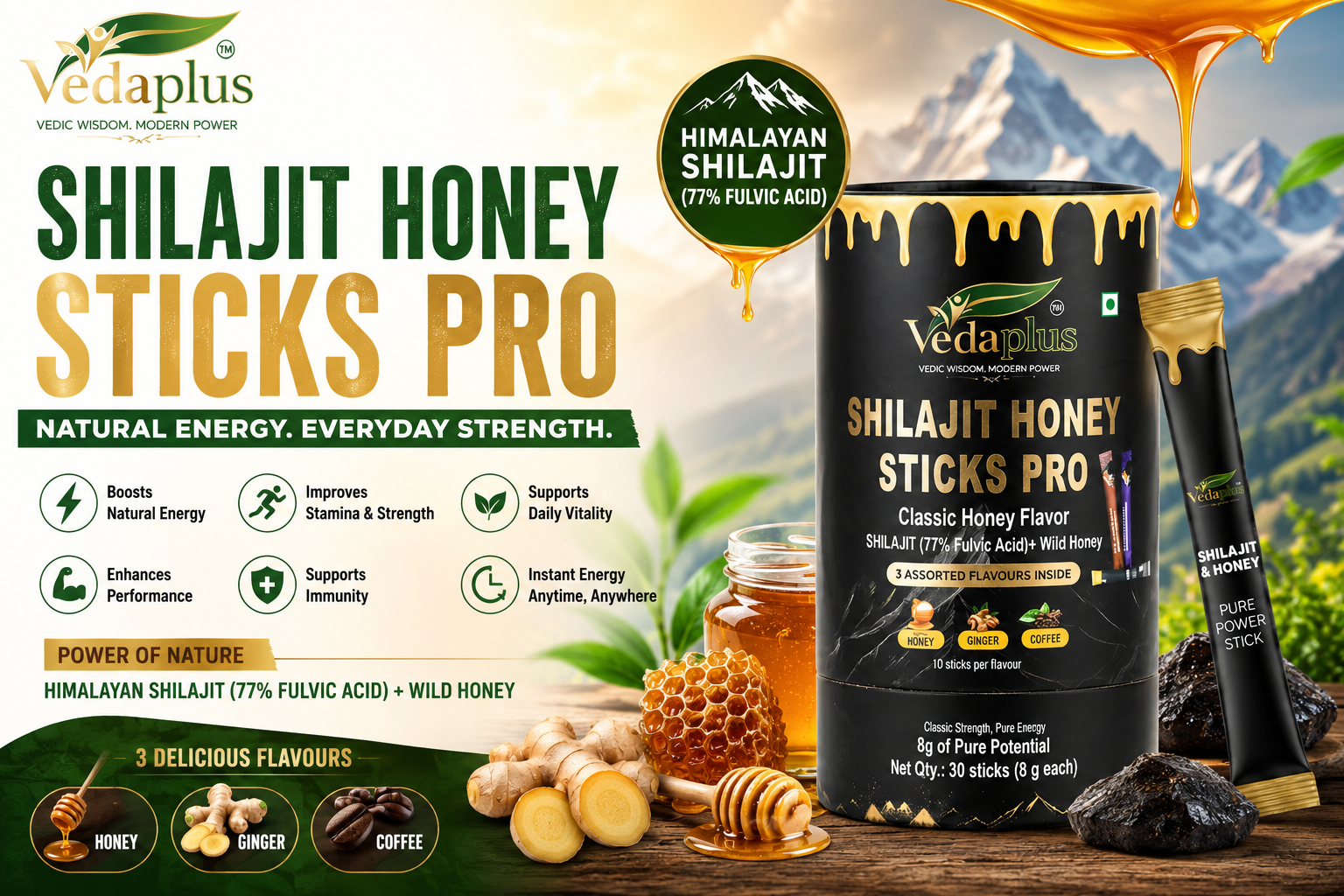 Shilajit Honey Sticks Pro: Natural Energy, Stamina & Vitality in Every Stick