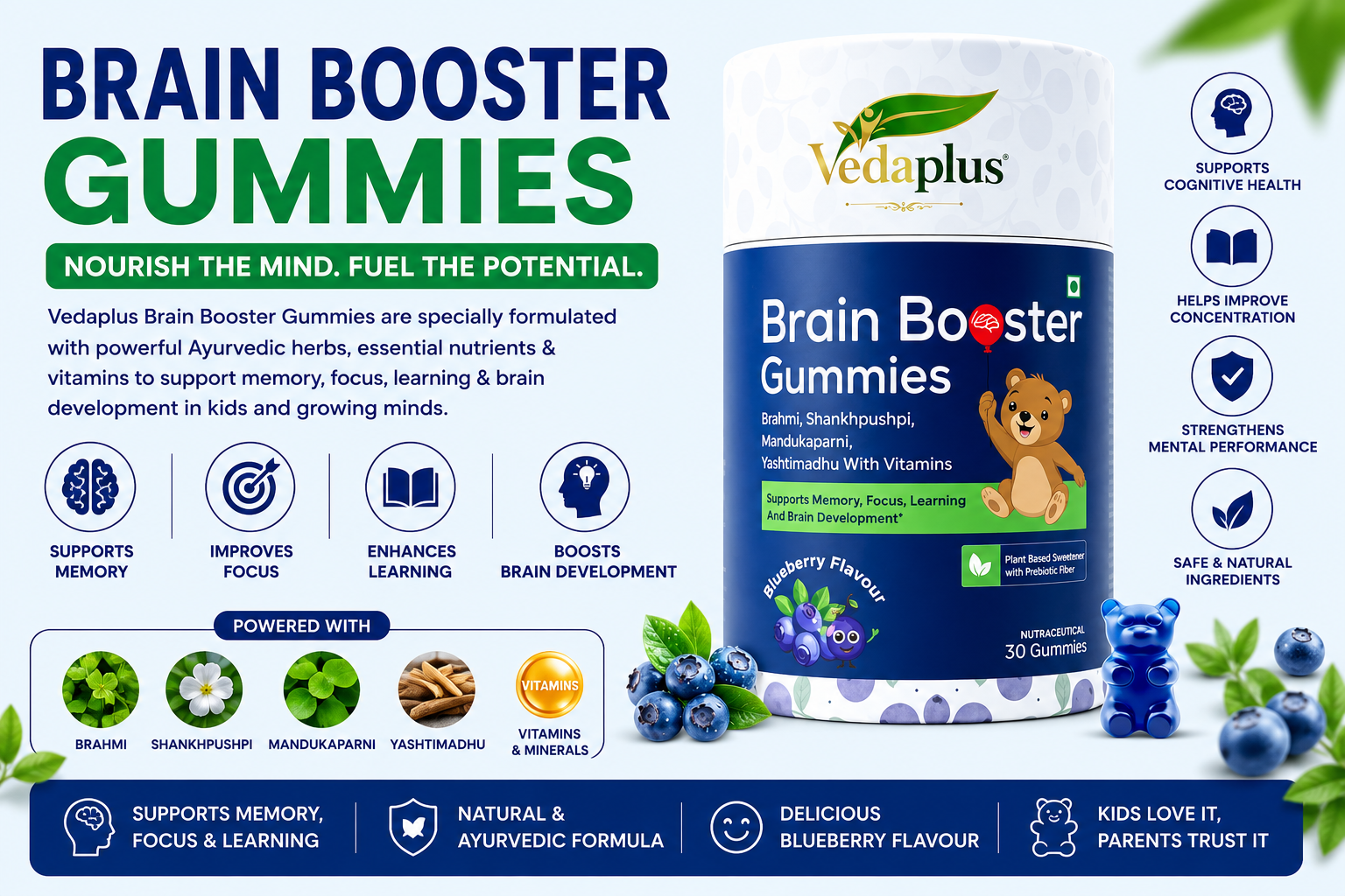 Brain Booster Gummies for Memory, Focus &amp; Learning Support